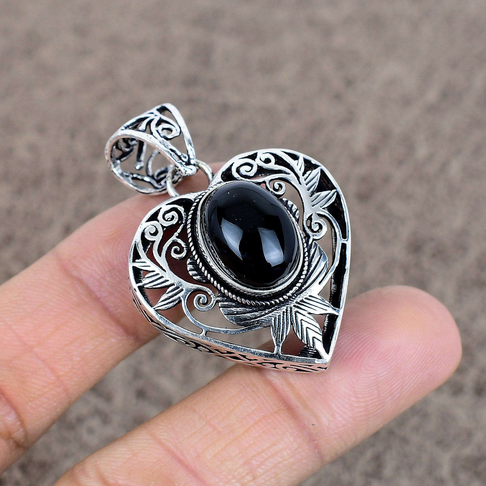 

Black Onyx Gemstone Handmade 925 Sterling Silver Jewelry Pendant 1.77 KKG-49
