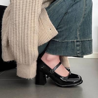 Simple Heightening Mary Jane Shoes Women's Spring New Retro Simple Fashion with Skirt Thick Heel Single Shoes Small Leather Shoes