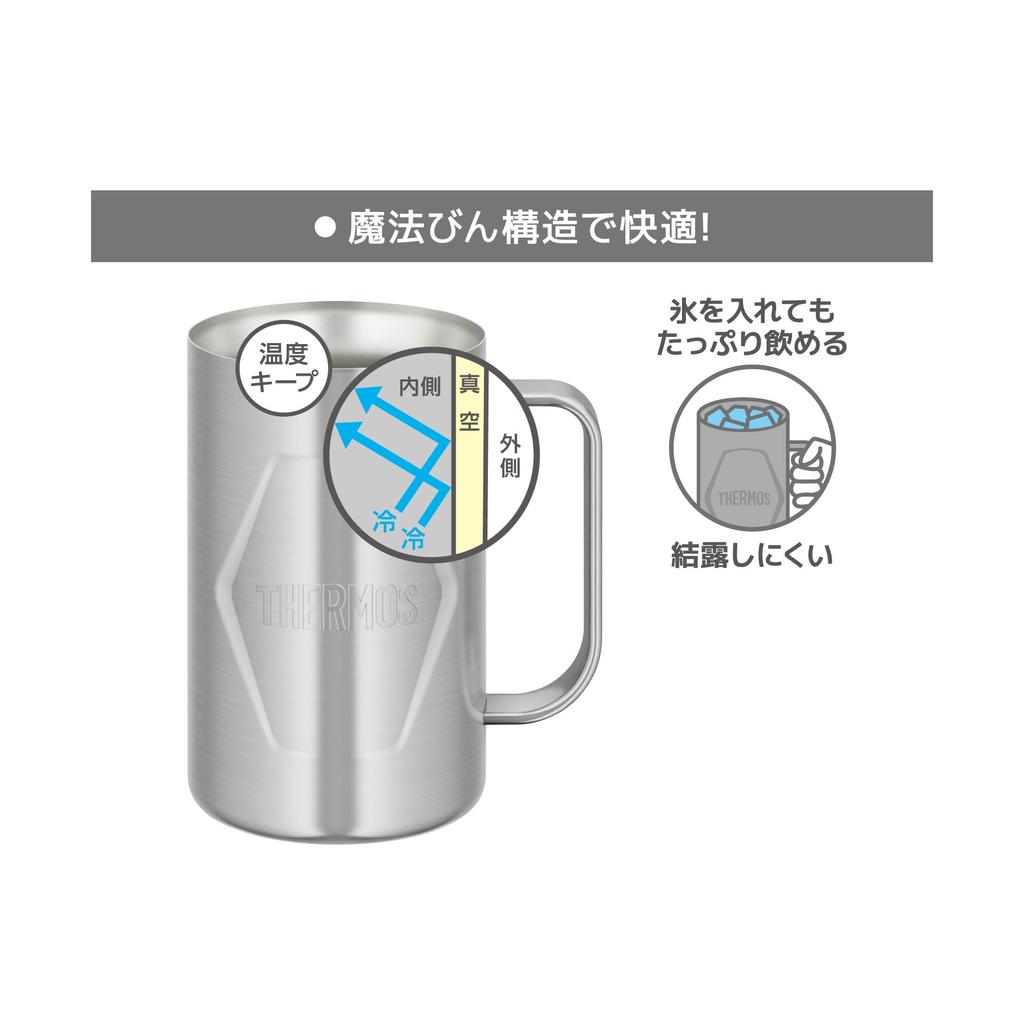 Thermos Vacuum Insulated Beer Stainless Dishwasher Keeps Drinks Hot or S2 Mug, 600ml, Steel, Safe, Thermos-like Structure, Cold, JDK-601
