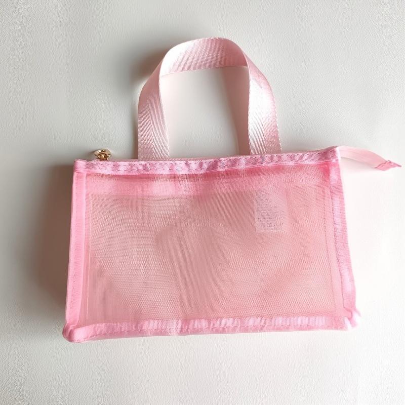 

Multi-Pocket Mesh Cosmetic Bag Breathable Travel Makeup Organizer with Handle See-Through Toiletry Pouch portable large capacity розовый