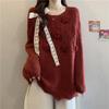 2026 Autumn/Winter 3D Flower Bow Knit Sweater – Women's Gentle, Loose, Temperament Style