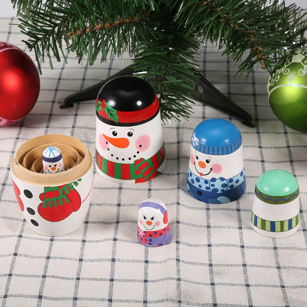 5pcs Christmas Handpainted Cute Wooden Matryoshka Dolls Russian Nesting Dolls Set Home