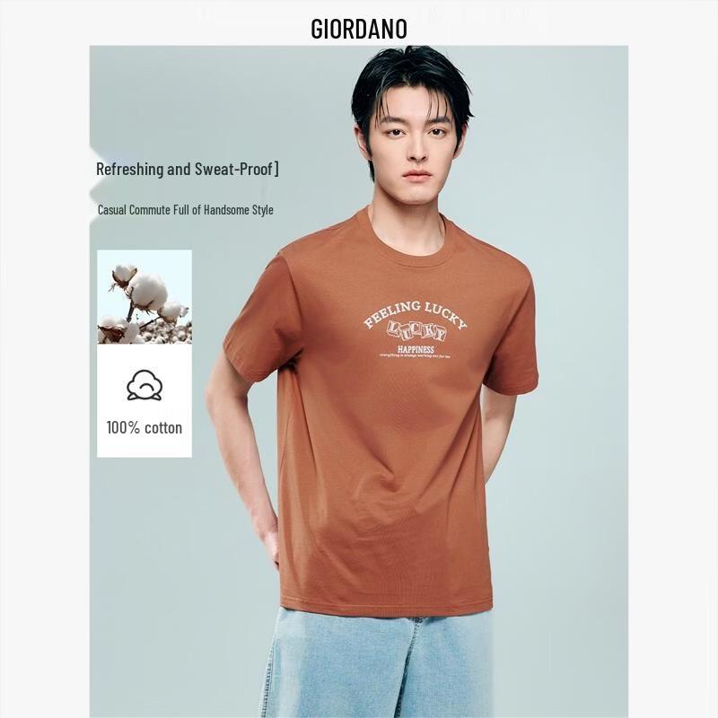 

Мужская хлопковая футболка Giordano в ретро-стиле с принтом-слоганом M