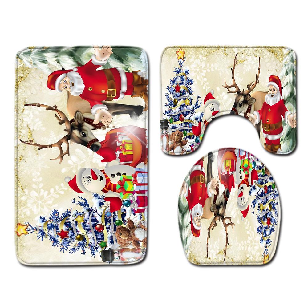 3D Toilet Floor Mat Bathroom Mat Christmas Three-Piece Foot Mat E-Commerce