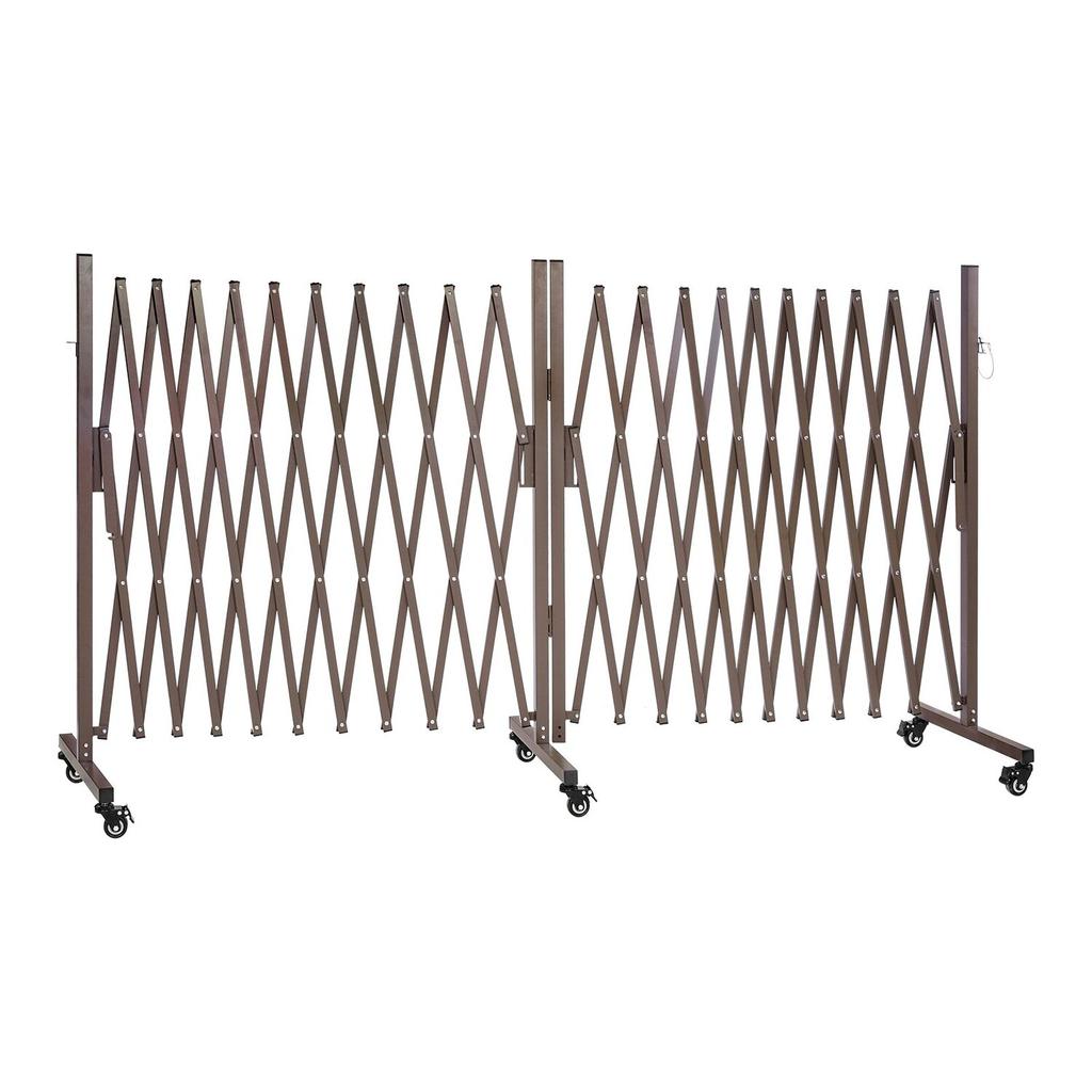Double Expandable Barricades, 8.18m Expandable Safety Barrier, 0-180° Rotatable Mobile Barricade with Locking Casters, Portable Folding Security Gate