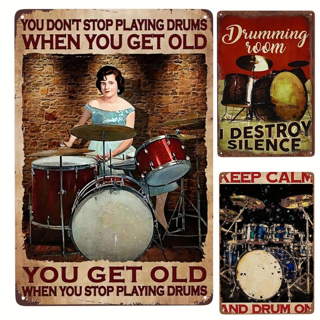 Vintage Schlagzeuger Anhänger Metall Blechposter Schlagzeug Metall Blechschild Poster Platte für Schlagzeuger Café Garage Fitnessstudio oder Boxclub Dekor