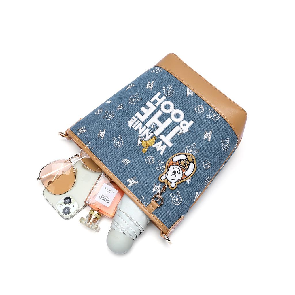 New Disney Winnie The Pooh Series Fabric Shoulder Bag Women's Denim Blue DHF51792-C