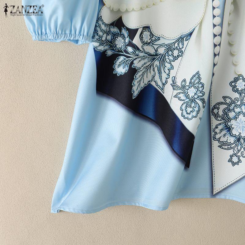 ZANZEA Women Square Collar Casual Floral Print Short Sleeve Blouse