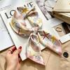 Commuter elegant flower silk scarf women's contrasting color retro printing satin scarf shirt with multi-purpose decorative small scarf
