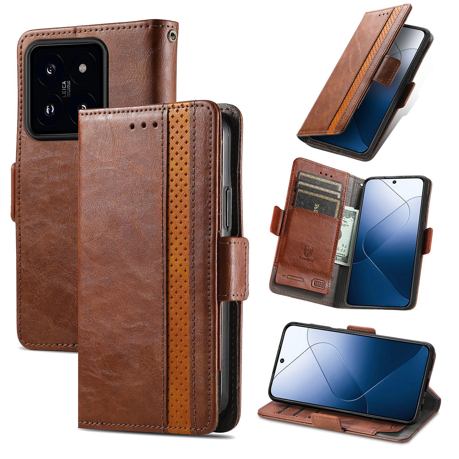 

For Xiaomi 14T Phone Cases CASENEO PU Leather Cover Stand with RFID Blocking Wallet Dark Brown