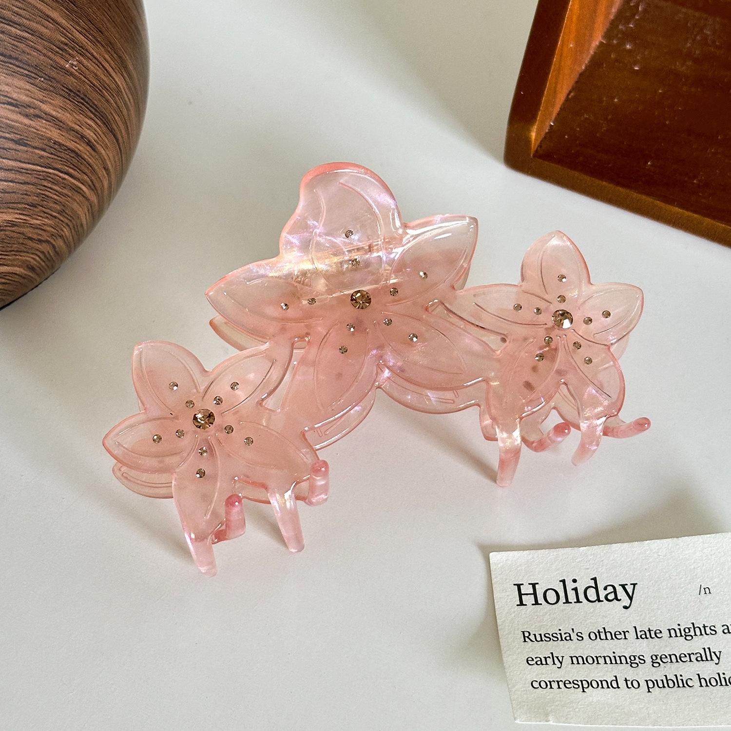 

Floral Large Luxe Hair Clip With Opulent Rhinestone Accents Ideal For Stylish Women Pink Transparent10.3cm