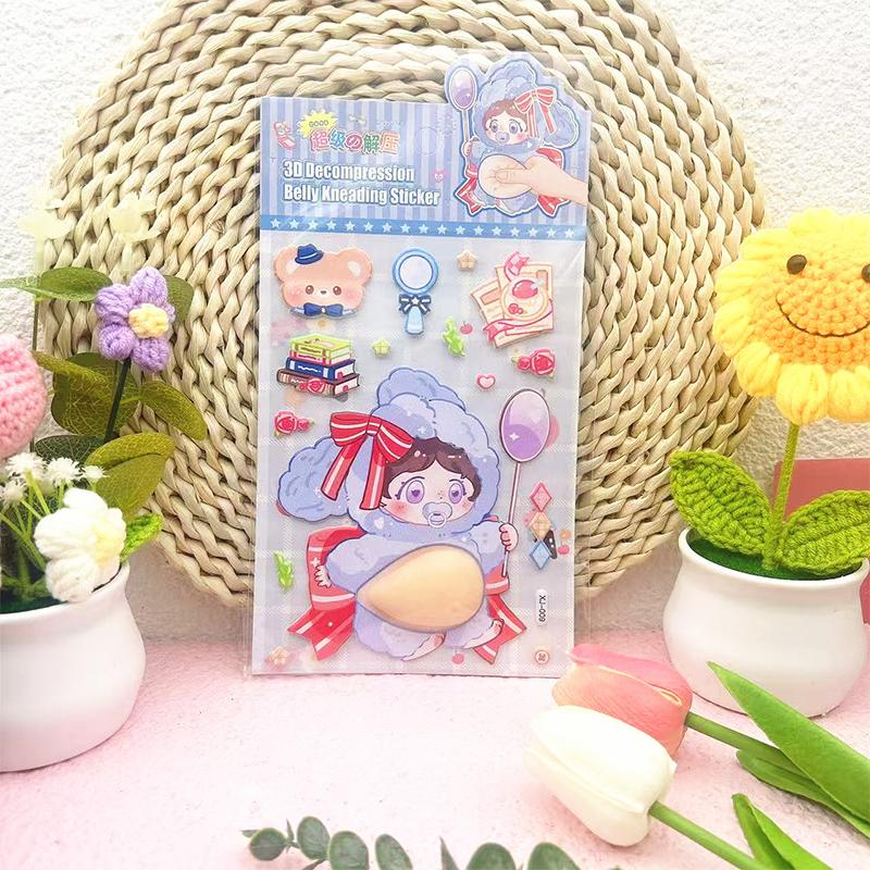 4packs Soft Animal Tummy Squishy Stickers - 3D Panda & Bunny Belly Tactile, Stress Relief Journal Fun, Creative Foam Material