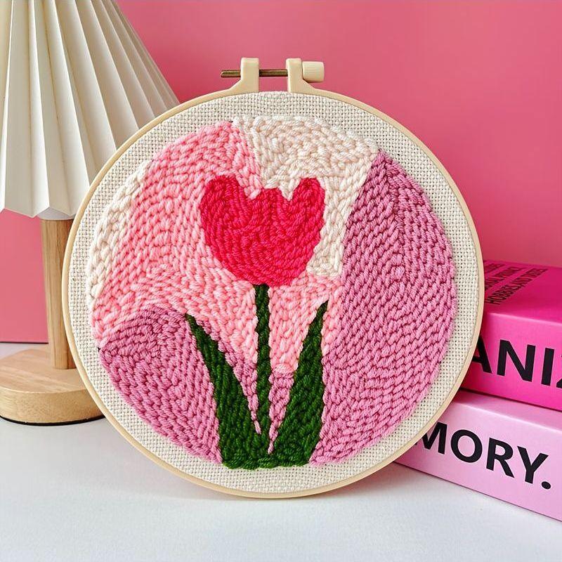 CHENISTORY DIY Punch Needle Embroidery Kit Floral Pattern with Embroidery Hoop for Beginners Adults Decor Craft Gift