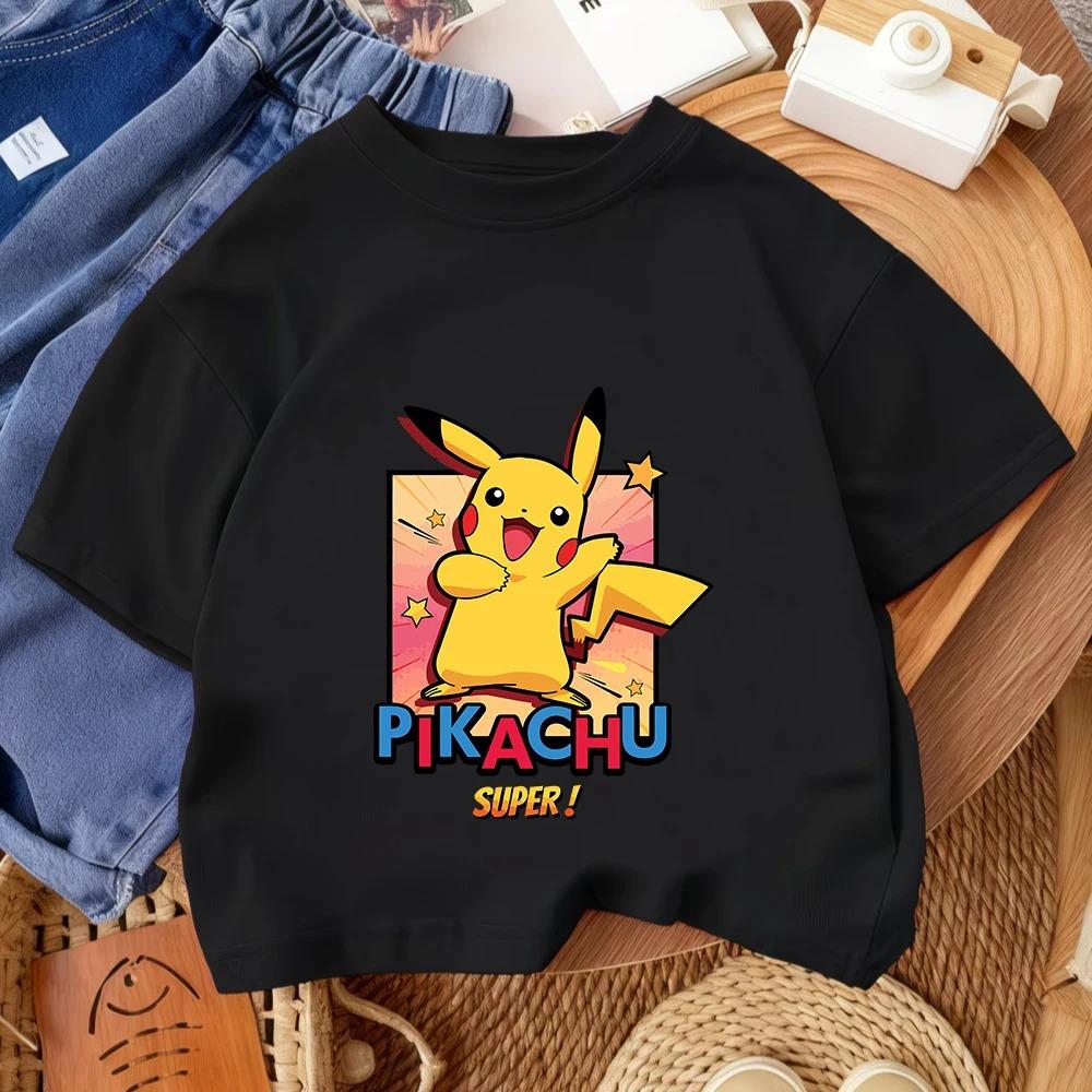 Children Fashion Street Tee Pikachu Cute Cartoon Print For Boys Girls Summer Casual Comfort Wear 3-14 Years