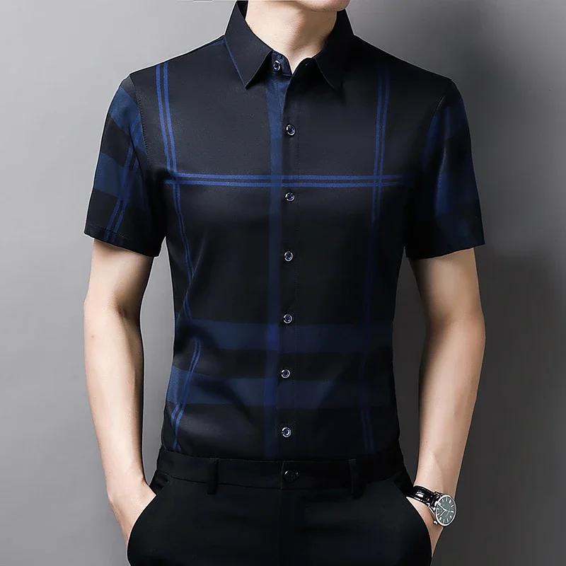 Men's Business Casual Short Sleeve Shirt New No Iron Wrinkle Resistant Top Easy Care Comfortable Fit for Office And Work