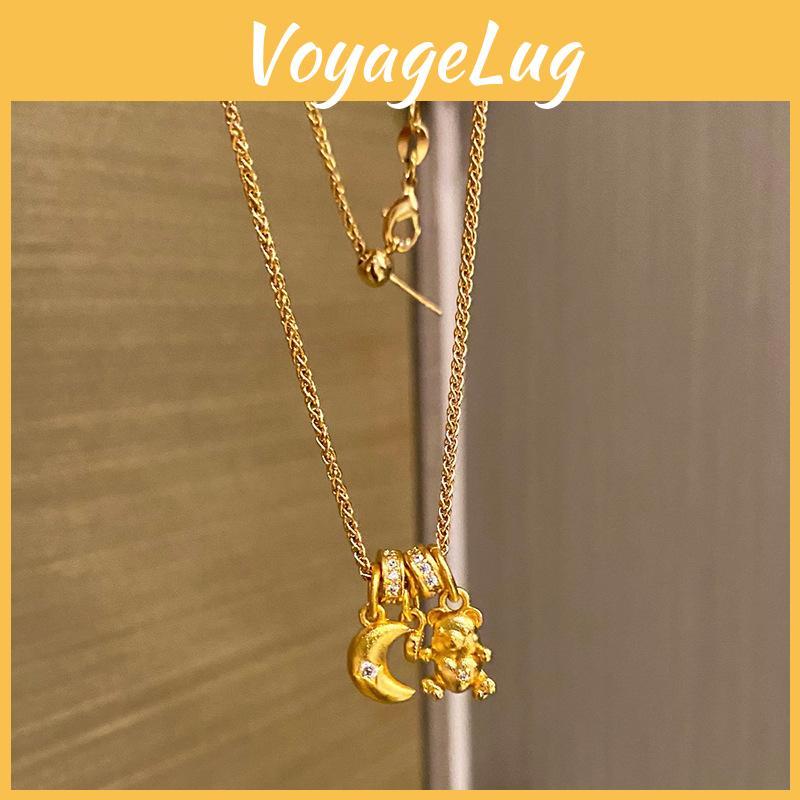 Simple Zircon Moon Bear Pendant Necklace For Girls Fashion Accessory Jewelry
