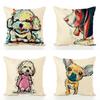 Adorable Pet Dog Pillow Cover In Linen Blend For Cozy Sofa And Office Decor