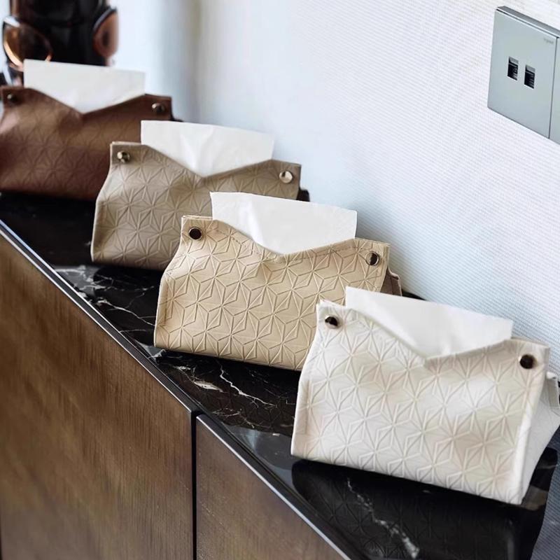 Geometric Texture Tissue Box Living Room Coffee Table Tissue Cover Simple Light Luxury Toilet Paper Box Household Storage Box