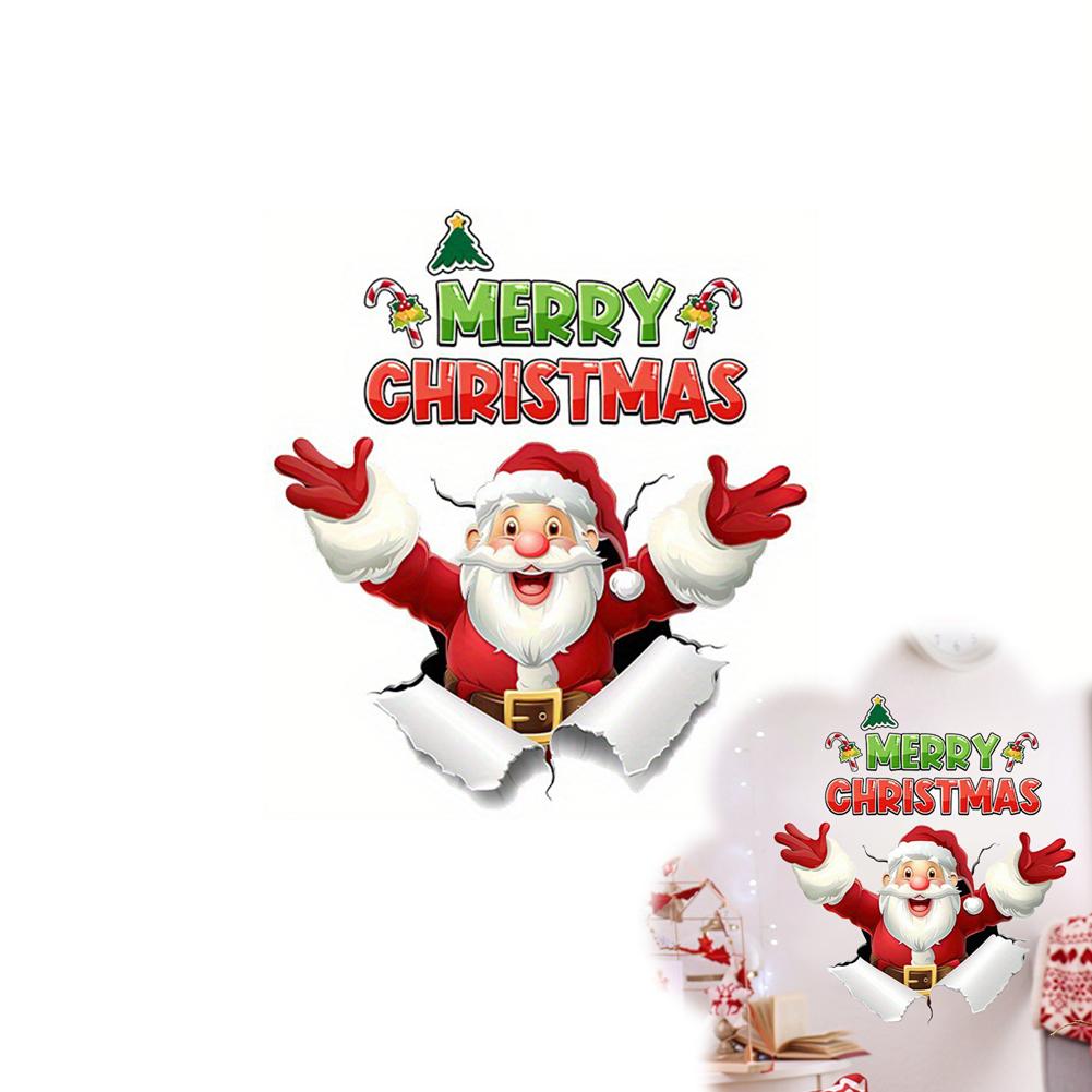 3D Cristmas Wall Stickers,Stanta Claus Decal,Santa Break Through Wall Stickers Decal for Toilet, Window Home Holiday Party Decor