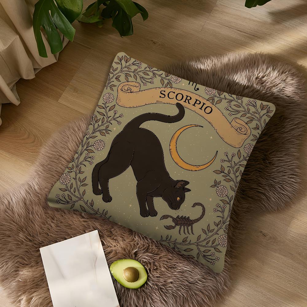 Retro Zodiac Cat cute cushion cover Pillowcase DoubleSided Printing Sofa Cushion Bedroom Bedside PillowCover 30x30cm
