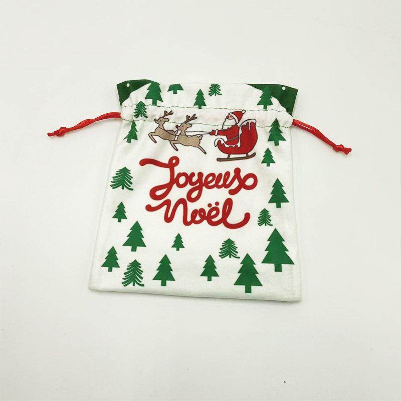 Christmas Eve Drawstring Gift Bag with Cartoon Snowman, Bear, and Santa Patterns