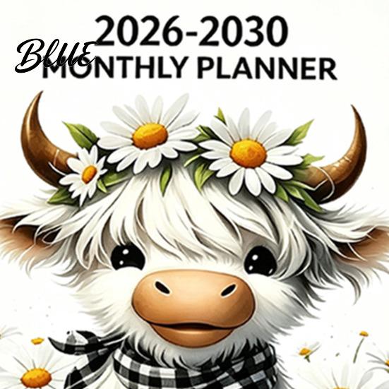 Five Year Success Growth Diary 2026‑2030 5‑Year Monthly Planner Cute Highland Cow Cover Calendar Notebook Organized Life Planner for Students 60