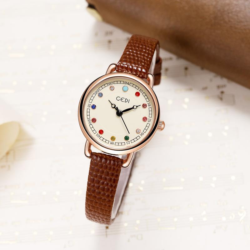 Birthstone Watch Women'S High Value Student Watch Retro Temperament Women'S Belt Quartz Watch