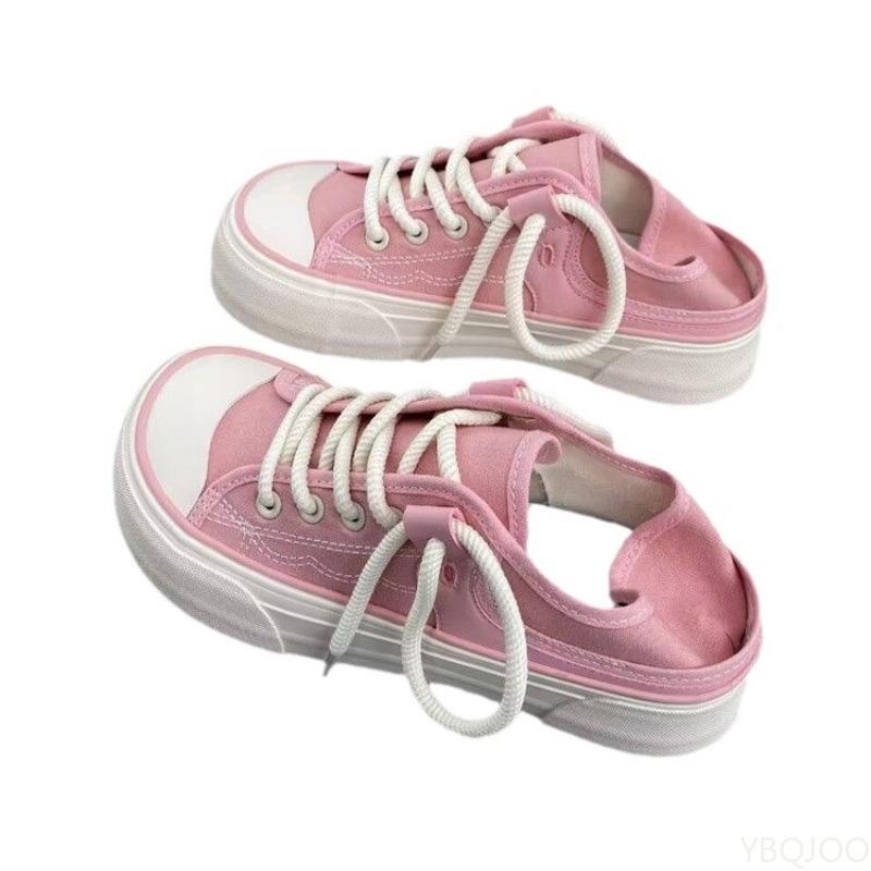 Fashion Spring fashion lace up white casual anti slip thick soled canvas shoes new niche round toe comfortable cute women's shoes