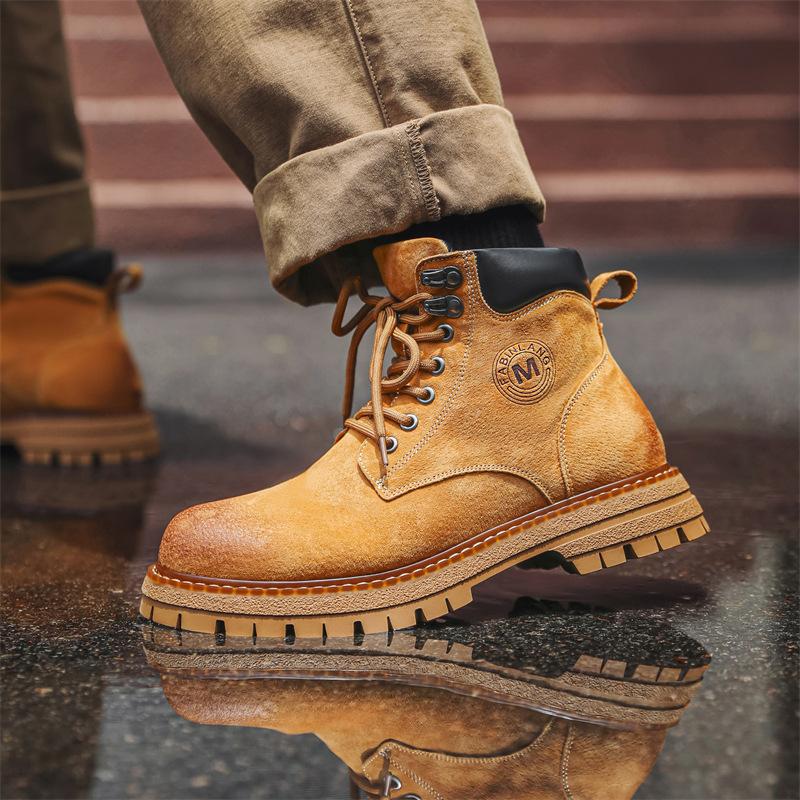 2024 autumn and winter velvet trend Korean version of fashion versatile high-top retro British style light casual shoes men 6711-J