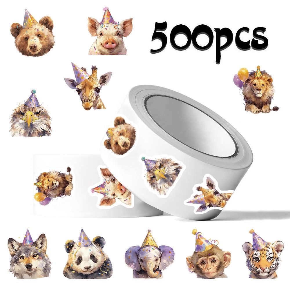 500 Animal Happy Birthday Stickers/Roll - DIY Children's Gift, Diary Decoration, Sealing Stickers