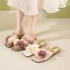 Fashion Shoes for Women 2024 Fashion Square Toe Women's Slippers Summer Open Toe Solid Flowers Low Heel Casual Comfortable Slippers