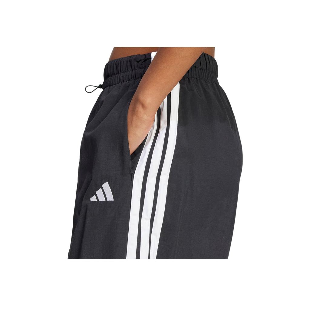 Adidas Womens Essentials 3-Stripes Lifestyle Woven Parachute Tracksuit Bottoms Black/White Women Streetwear JE1306
