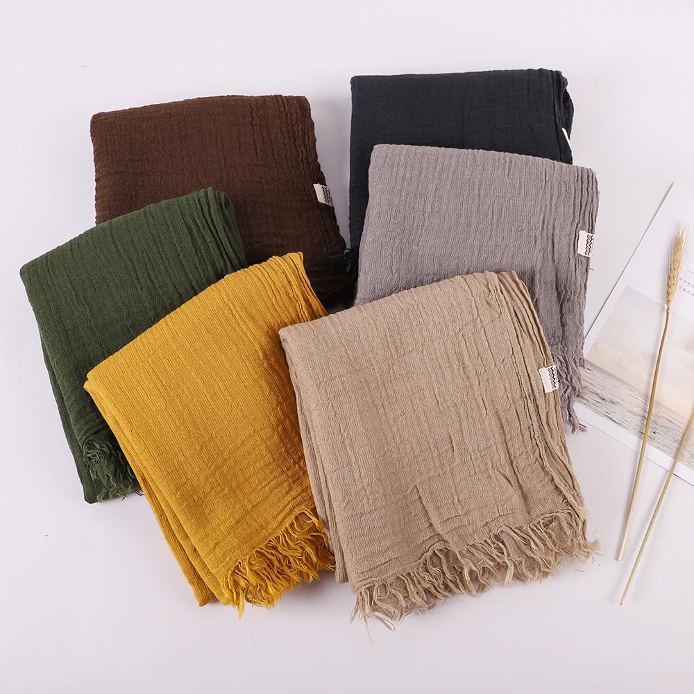 Fashion Designer Linen Cotton Scarf Women Solid Color Muslim Hijab Scarves Shawls Plain Big Pashmina Wrap Head Hair Scarf