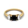 925 Sterling Silver Black Spinel Three Stone Yellow Gold Plated Ring