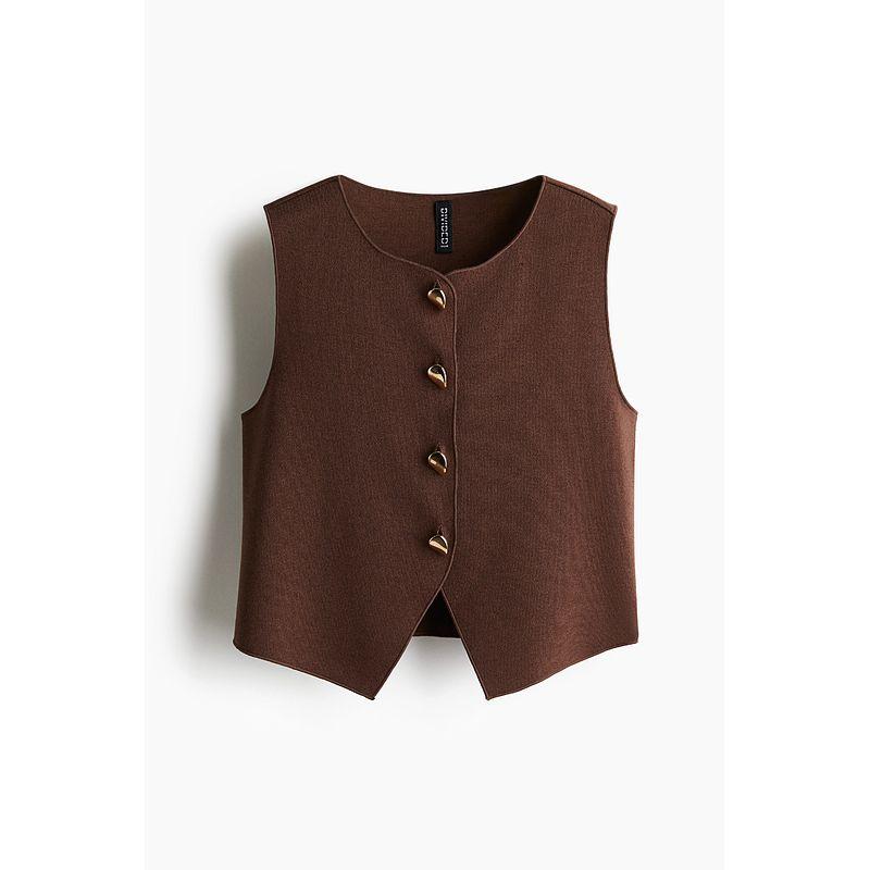 

Женский жилет HM 2025 Осень Новое поступление Волнистый стиль Одежда Короткий Мягкий Приталенный Короткий Жилет 1292064 Dark brown 155/76(XXS)