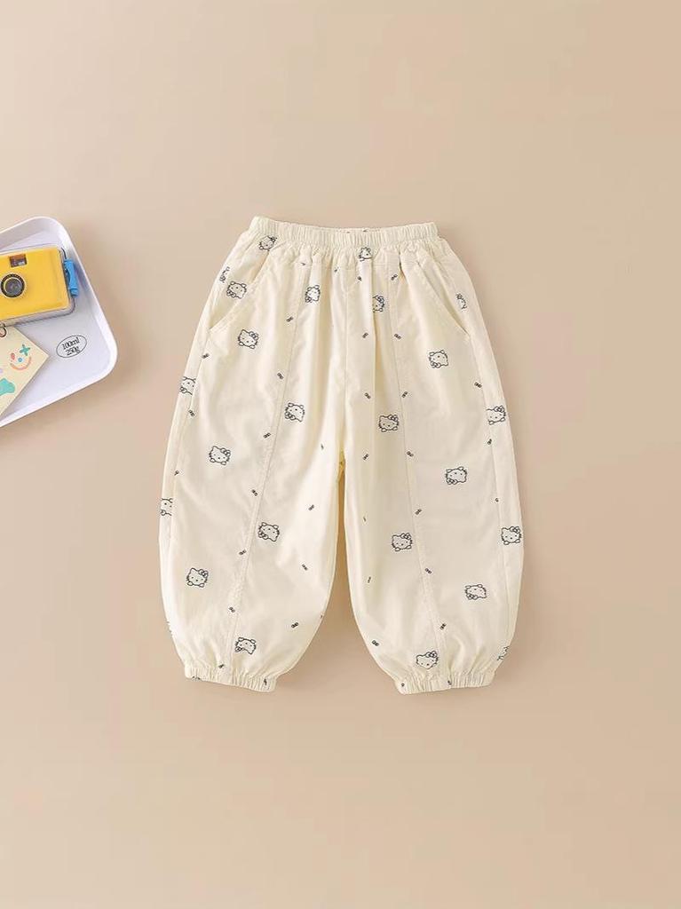 Summer 2026 Girls' Mosquito Repellent Cat Print Casual Pants