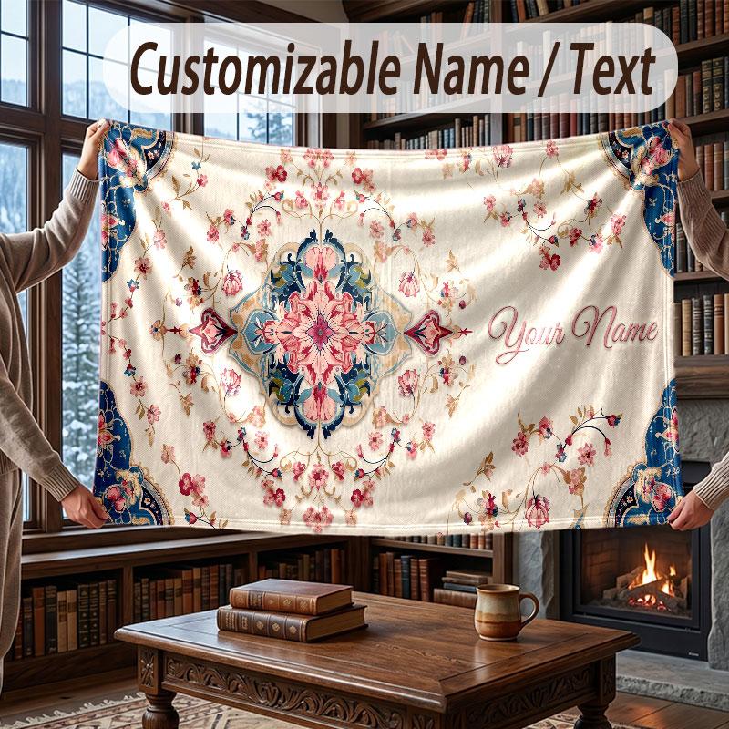 Floral Garden Theme Throw Blanket Custom Name Text Personalized Blanket Soft Cozy Blanket for Home Sofa Bed