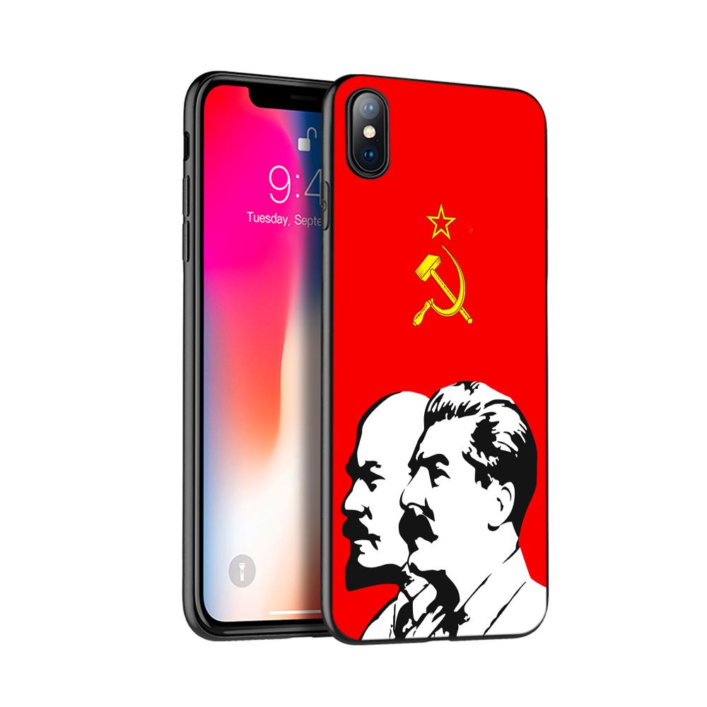 Black tpu case for iphone 5 5s SE 2020 6 6s 7 8 plus x 10 case cover for iphone XR XS 11 pro MAX case lenin Soviet Union flag