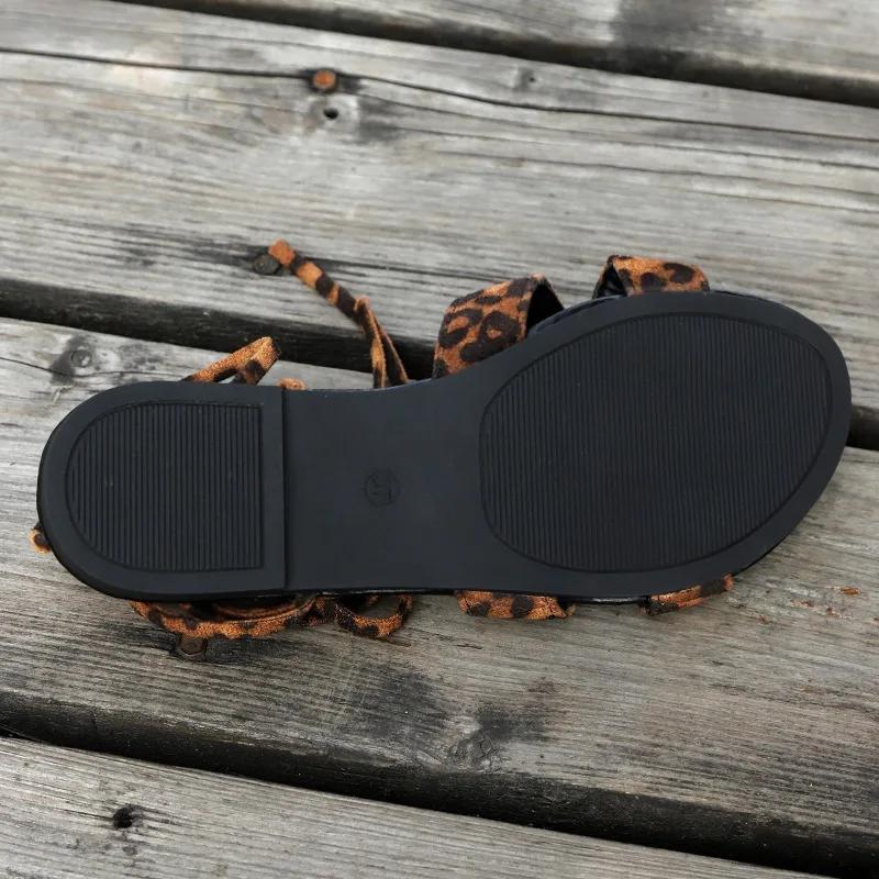 Female Shoes 2025 Plus Size Ankle-wrap Women's Sandals Summer Daily Sandals Women Round Toe Flat with Lace Up Hot Sale Shoes