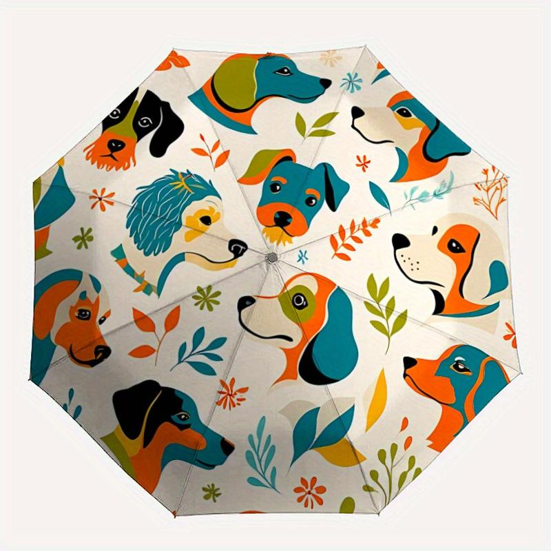 

1pc Dogs Floral Automatic Open/close, Heavy-Duty Iron Frame & 8-Rib structure, Compact Folding Umbrella for Women/Men, All-Season Travel, Halloween an
