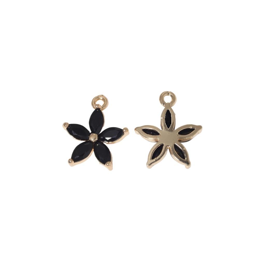 Pink Zirconia Flower Copper Charms, Golden Plated DIY Jewelry Pendants for Earring Necklace Craft