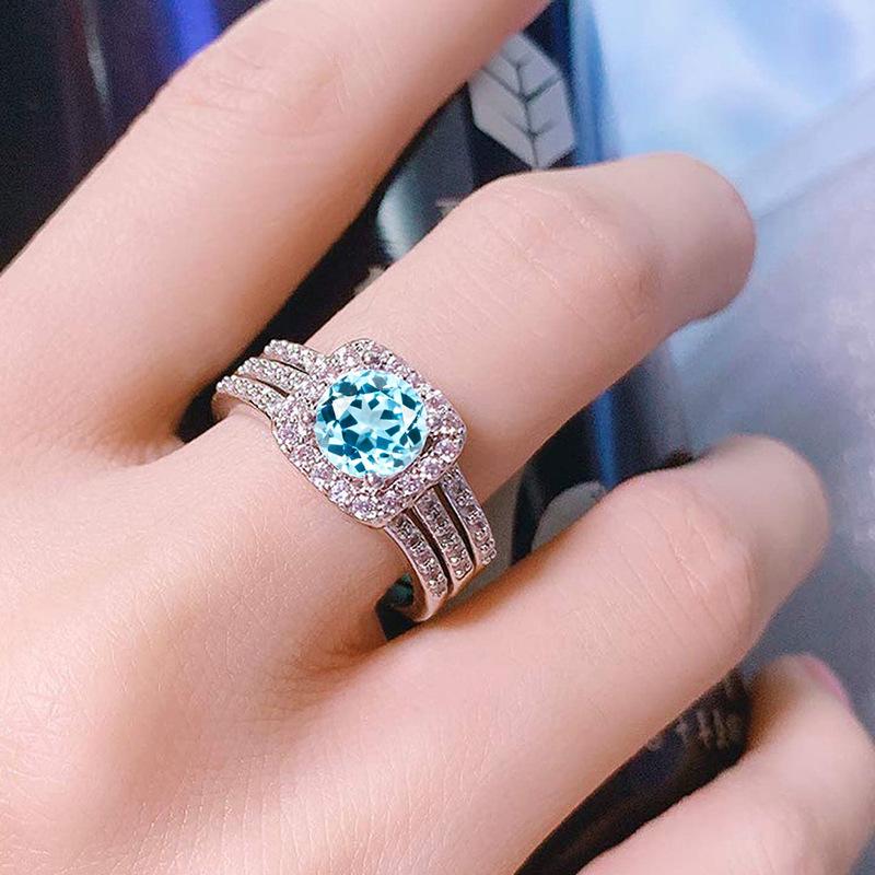 Square zirconium stacked wearing high-end rings, women's men's European and American exquisite three-piece set of noble temperament rings