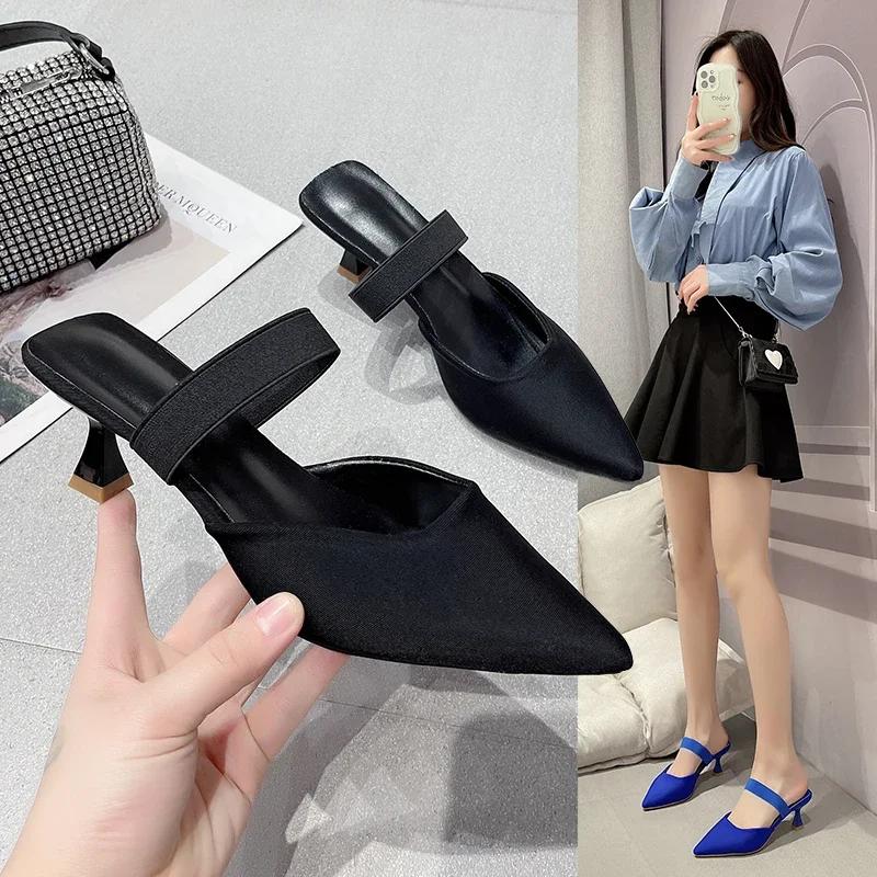 Fashion Fashion Elegant Women High Heels Lady Slingback Mules Sexy Thin Heels Party Luxury Wedding Shoes Women's Sandals 2024 Summer