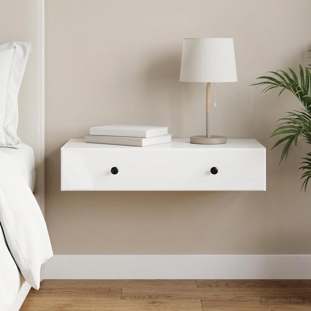 Wall Mounted Side Table High Gloss White 87.5 X 34.5 X 17 Cm
