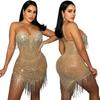 Summer Women's Sexy Diamond Tassel Mesh Dress