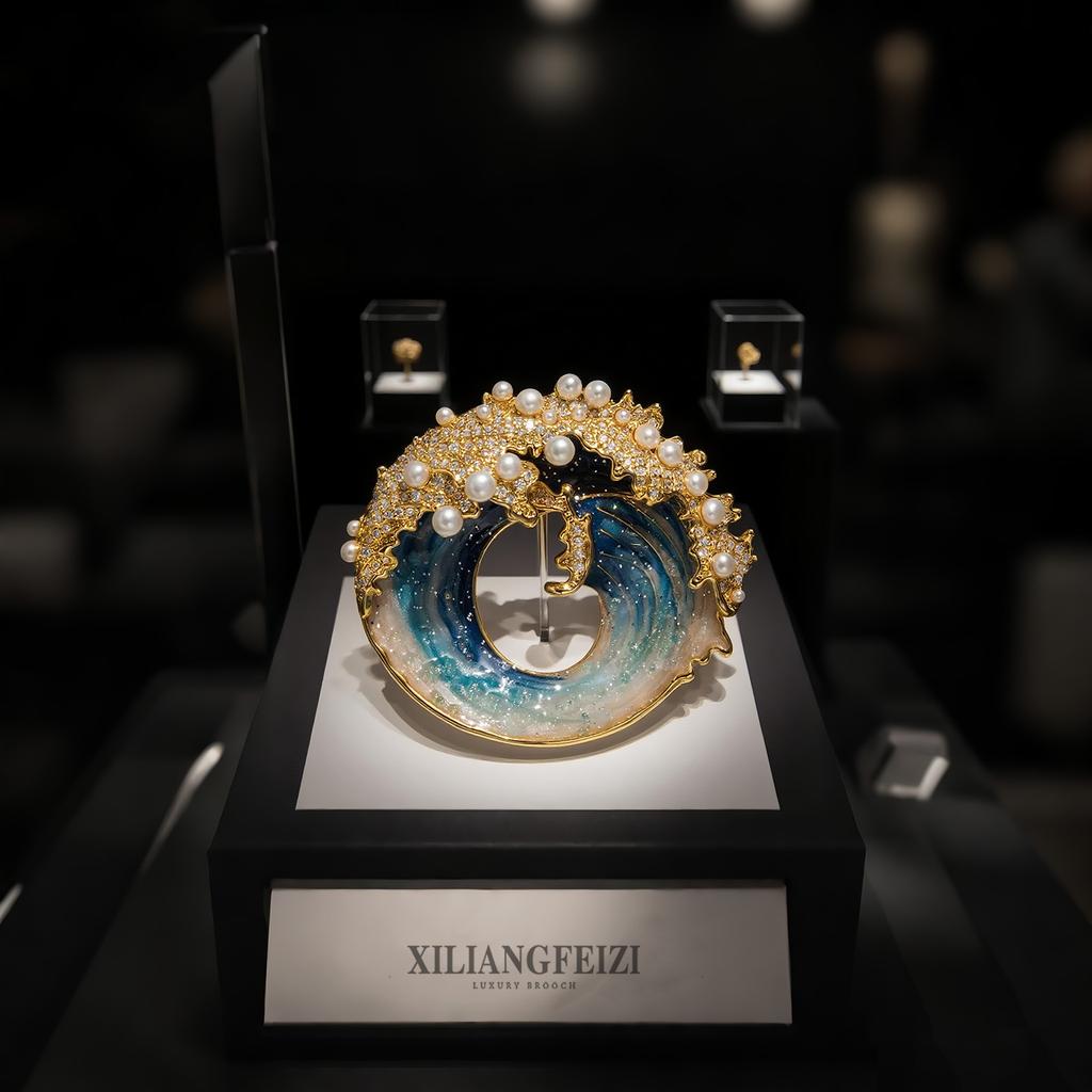 Luxury Premium Freshwater Pearl Brooch Wave Pin Enamel Badge Wave Brooch