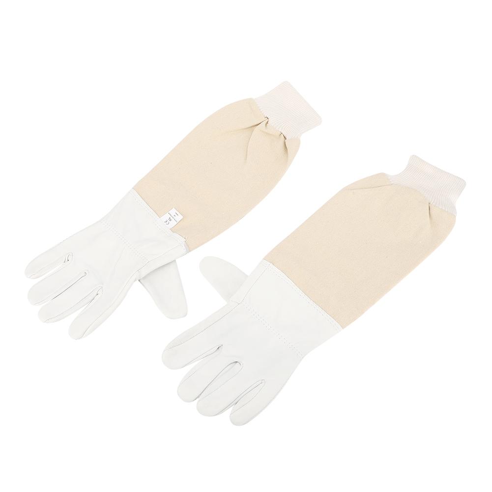 Pair of Sheepskin Beekeeping Protective Gloves Long Sleeves Full Hands Protection for Beginners