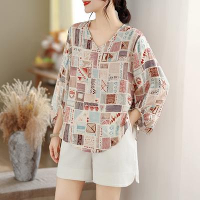 DIMANAF 2026 Women Plus Size New Summer Beach Blouse Shirt Thin Casual Loose Lady Tops Tees Print Shirts