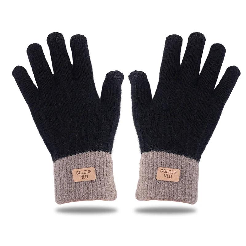 Thicken Knitted Full Finger Gloves Solid Color Wool Touchscreen Mittens Warm Plush Soft Gloves for Autumn Winter Cycling Driving