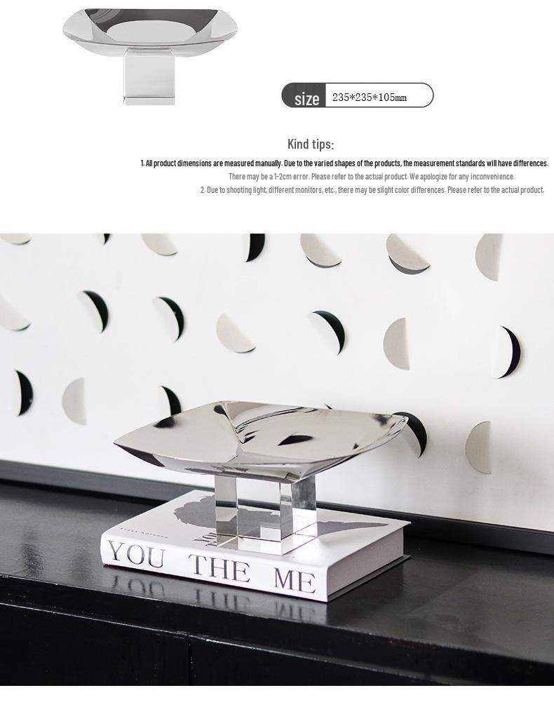 Minimalist Metal Square Fruit Bowl with Crystal Base for Dining or Coffee Tables